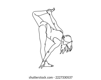 Yoga, Exercising Girl single-line art drawing continues line vector illustration
