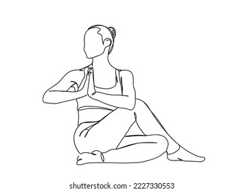 Yoga, Exercising Girl single-line art drawing continues line vector illustration