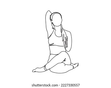 Yoga, Exercising Girl single-line art drawing continues line vector illustration