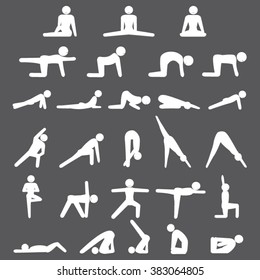 Yoga exercising stretching relaxation icons set illustration