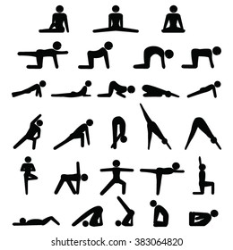 Yoga exercising stretching relaxation icons set illustration