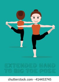 Yoga Extended Hand to Big Toe Pose Cartoon Vector Illustration