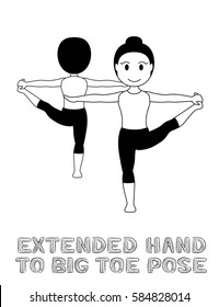 Yoga Extended Hand to Big Toe Pose Cartoon Vector Illustration Monochrome