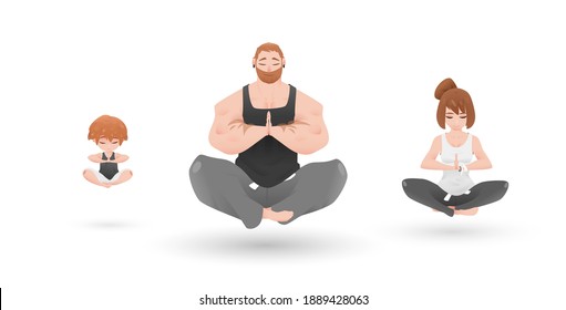 Yoga Family Character Design Set. Zen Atmosphere