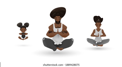 Yoga Family Character Design Set. Zen Atmosphere