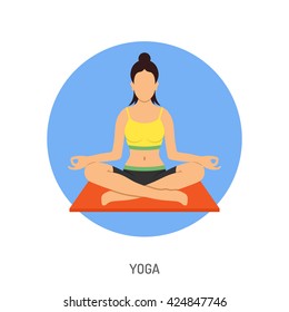 Yoga and Fitness Concept for Mobile Applications, Web Site, Advertising like Woman in Lotus Pose Icons.