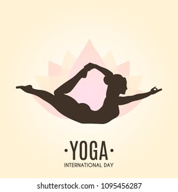 Yoga Fitness Concept. Silhouette of woman doing asana for International Yoga Day on 21st June. Lotos. Vector illustration