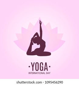 Yoga Fitness Concept. Silhouette of woman doing asana for International Yoga Day on 21st June. Lotos. Vector illustration