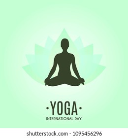 Yoga Fitness Concept. Silhouette of woman doing asana for International Yoga Day on 21st June. Lotos. Vector illustration