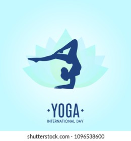 Yoga Fitness Concept. Silhouette of woman doing asana for International Yoga Day on 21st June. Lotos. Vector illustration