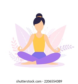 Yoga Fitness Concept. Silhouette of woman doing asana for International Yoga Day Lotos. Vector illustration