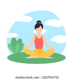 Yoga Fitness Concept. Silhouette of woman doing asana for International Yoga Day Lotos. Nature. Vector illustration