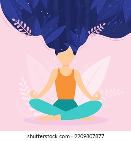 Yoga Fitness Concept. Silhouette of woman doing asana for International Yoga Day Lotos. Vector illustration