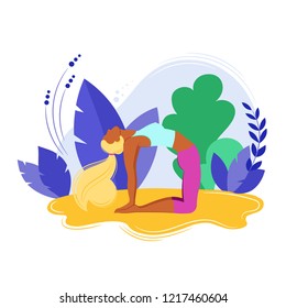 Yoga Fitness Concept. Sport women. Vector illustration. Isolated image on white background. 