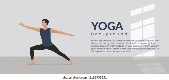 Yoga, fitness and healthy lifestyle concept illustration. Young human meditates in a yoga pose on background. Perfect for banner, mobile app, landing page.