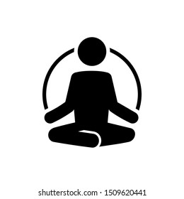 Yoga Fitness Icon In Flat Style. Meditate Concept. Yoga Symbol Isolated On White Background. Simple Abstract Yoga Icon In Black. Modern Flat Vector Illustration For Graphic Design, Web, UI, Mobile Upp