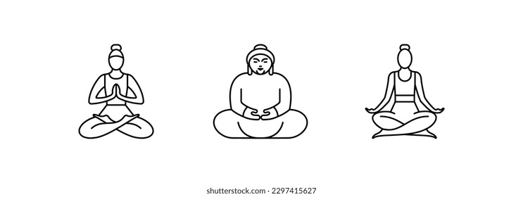 Yoga Fitness Icon. Meditation icon line symbol.