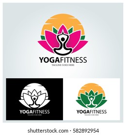 Yoga fitness logo design template. Vector illustration