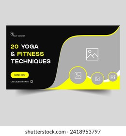Yoga and fitness training tips and tricks video thumbnail banner design, daily workout video cover banner design, fully editable vector eps 10 file format