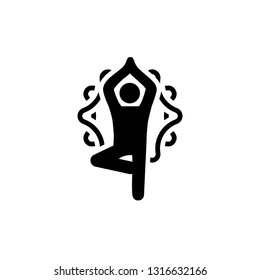 Yoga Fitness Tree Pose Icon. Flat Design Yoga Poses with Mandala Ornament in Back. Isolated Illustration.