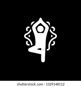 Yoga Fitness Tree Pose Icon. Flat Design Yoga Poses with Mandala Ornament in Back. Isolated Illustration.