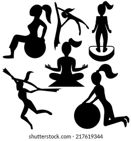 Yoga fitness woman figure vector illustration icon set