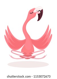 Yoga flamingo meditates isolated on white background. Vector illustration.