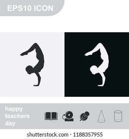 Yoga flat black and white vector icon. Meditation pose silhouette. Woman handstand illustration.