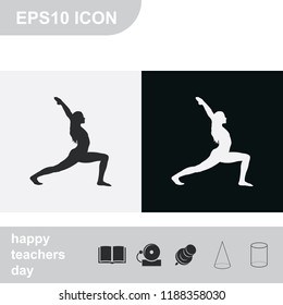 Yoga flat black and white vector icon. Meditation pose silhouette.