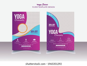 Yoga Flyer, Fitness Training Studio, meditation , healthcare, flyer for yoga studio class or purple color yoga poster, cover design template