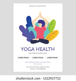 Yoga Flyer Template design with woman. - vector