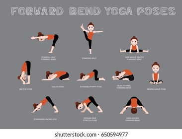 Yoga Forward Bend Poses Vector Illustration