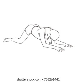 Yoga Frog pose. Sketch of woman on white background 