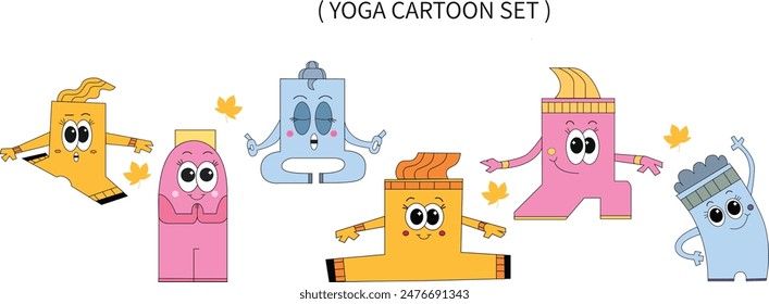 yoga funny,cute vector colorful cartoon set,cartoon style design. yoga design icon png.  