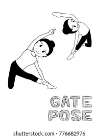 Yoga Gate Pose Cartoon Vector Illustration Monochrome