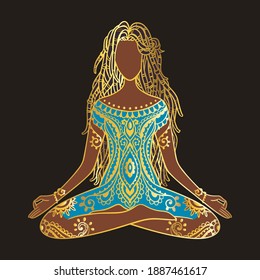 Yoga girl. african american woman doing yoga. Dreadlocks hairstyle
Ornament Meditation pose. India ethnic vector illustration style Yoga pose
 svg