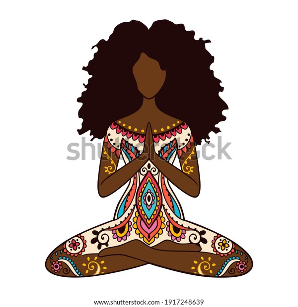 Yoga Girl African American Woman Doing Stock Vector (Royalty Free ...