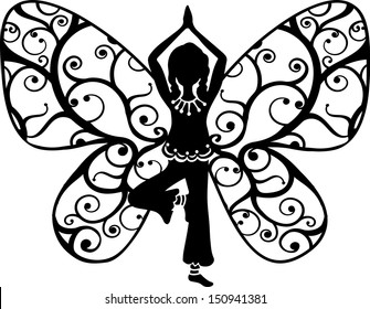 Yoga girl, butterfly, wings, asana, teacher, vrikshasana