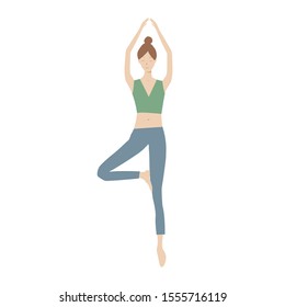 Yoga girl in calm standing pose, quiet natural colors, vector illustration