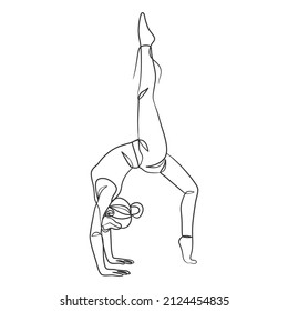 Yoga girl continuous line drawing minimalist design. One line drawing of woman in yoga pose exercise