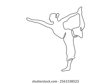 Yoga girl continuous one line drawing minimalist design. Single line drawing of woman in yoga pose exercise. Vector illustration