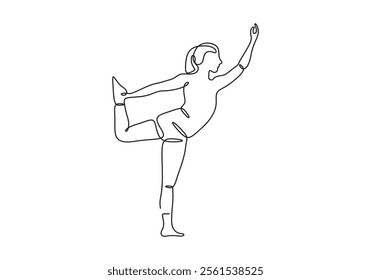 Yoga girl continuous one line drawing minimalist design. Single line drawing of woman in yoga pose exercise. Vector illustration