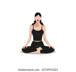 Yoga girl. A girl does yoga in a lotus position on a white background. The concept of meditation, yoga and a healthy lifestyle. Faceless style. Vector illustration.