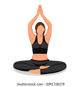 Yoga with a girl. Faceless character doing yoga. Practice, classes, online learning, work, home. Graphics. Vector. Can be used for collage in web design