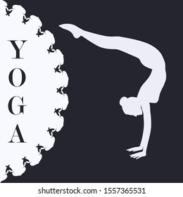 Yoga - girl   handstand - abstract black and white background - vector.