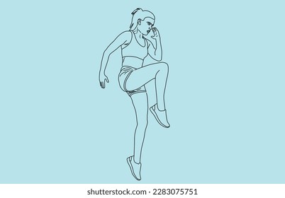 Yoga girl jumping free vector line arts
