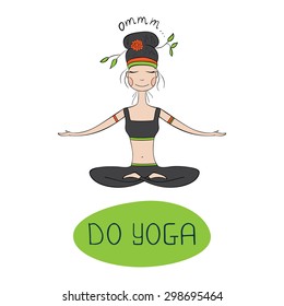 Yoga girl in lotus meditative pose. Hand Drawn Vector Illustration. Concept - Do yoga.