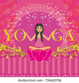 Yoga girl in lotus position abstract card