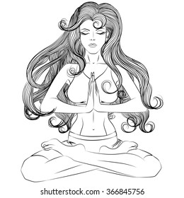 yoga girl in lotus position outline