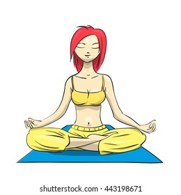 Yoga. Girl in the lotus position. Vector Illustration